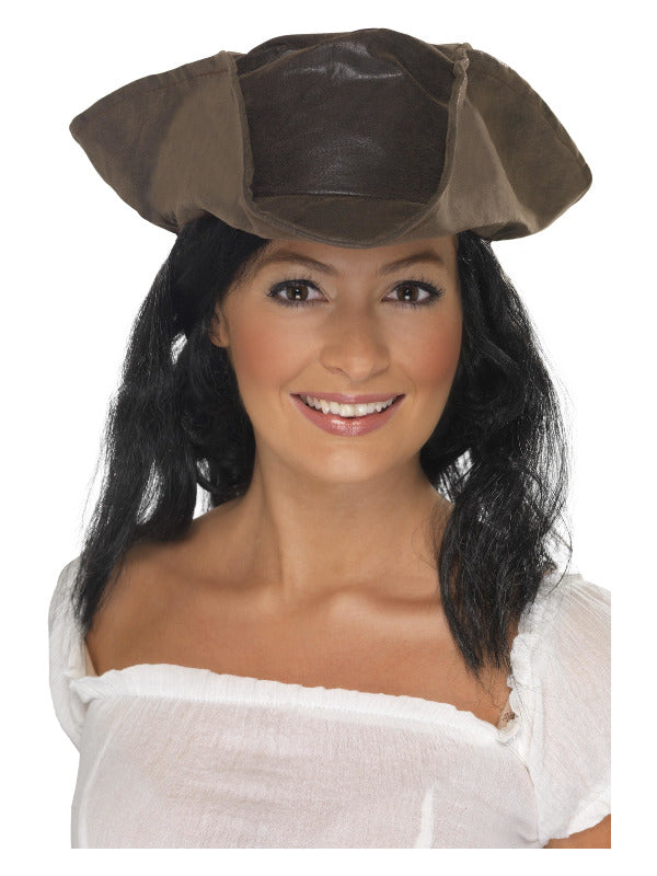 Leather Look Pirate Hat Brown