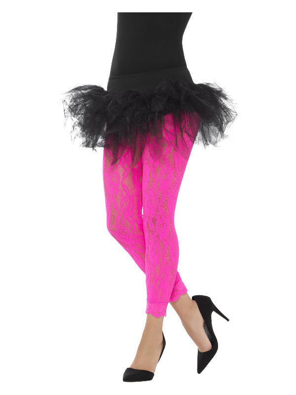 80s Lace Leggings Neon Pink