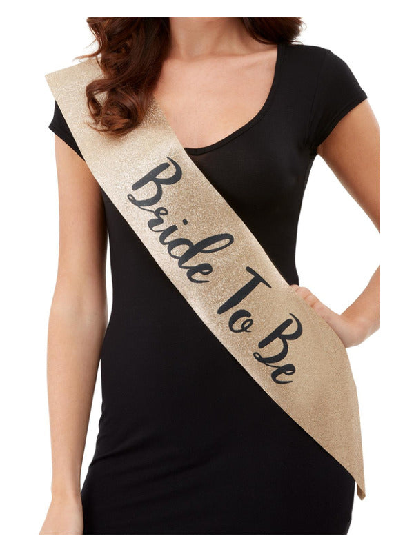 Deluxe Glitter Bride To Be Sash Gold Black