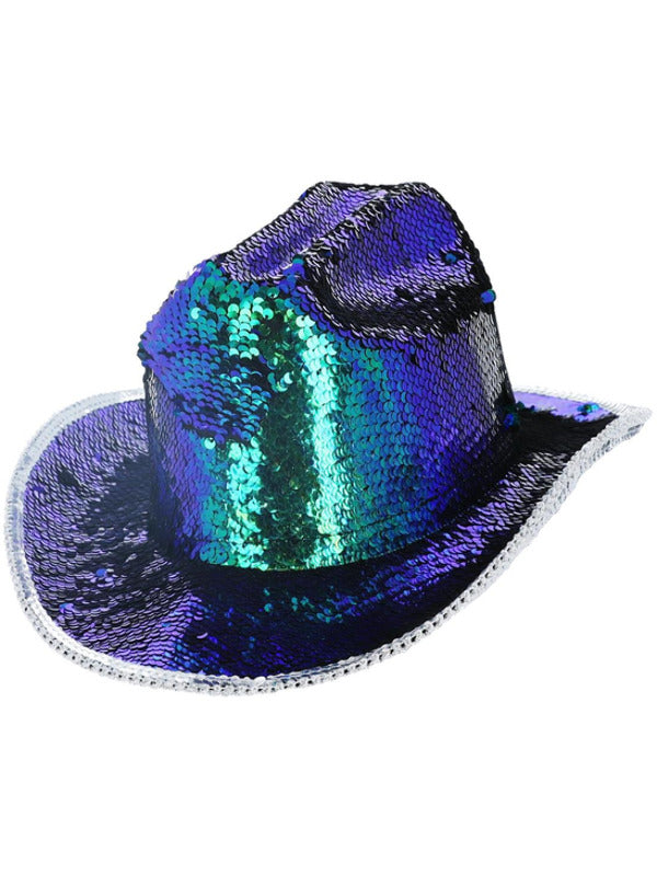 Fever Deluxe Sequin Cowgirl Hat Iridescent Green