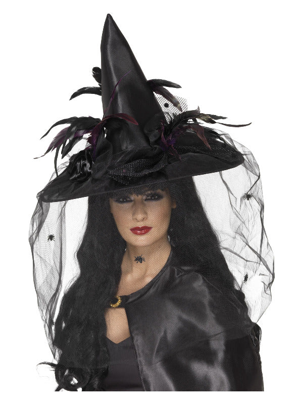 Witch Hat Feathers Netting Black