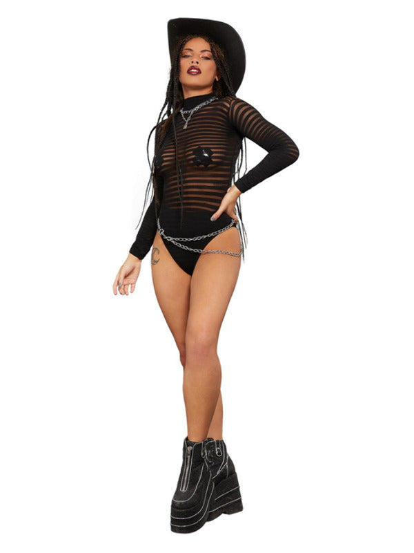Fever Long Sleeve Striped Bodysuit Black