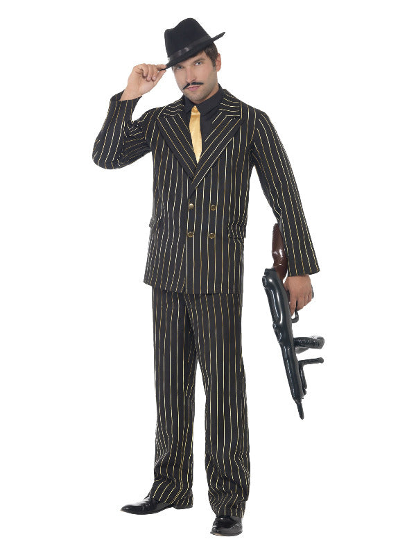 Gold Pinstripe Gangster Costume Black