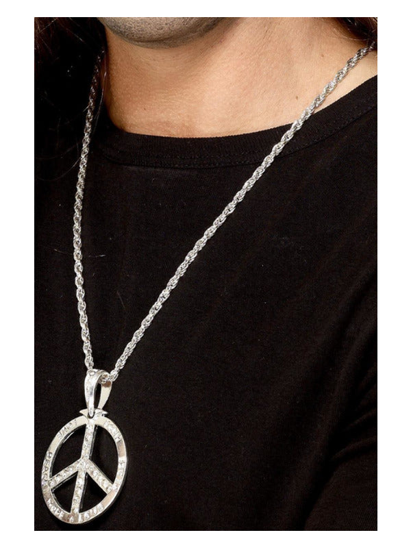 60s Peace Sign Hippie Medallion Silver