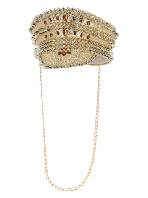 Fever Deluxe Sequin Studded Captains Hat Gold