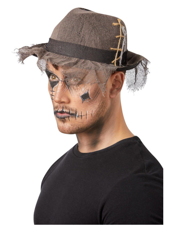 Gothic Distressed Linen Style Trilby Hat Grey