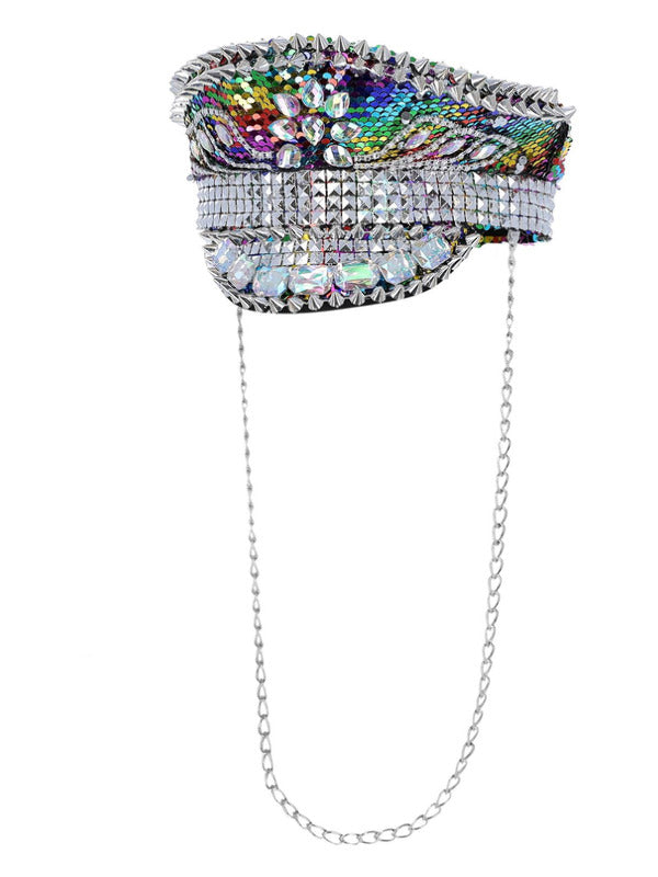 Unspecified Fever Deluxe Sequin Studded Captains Hat Rainbow