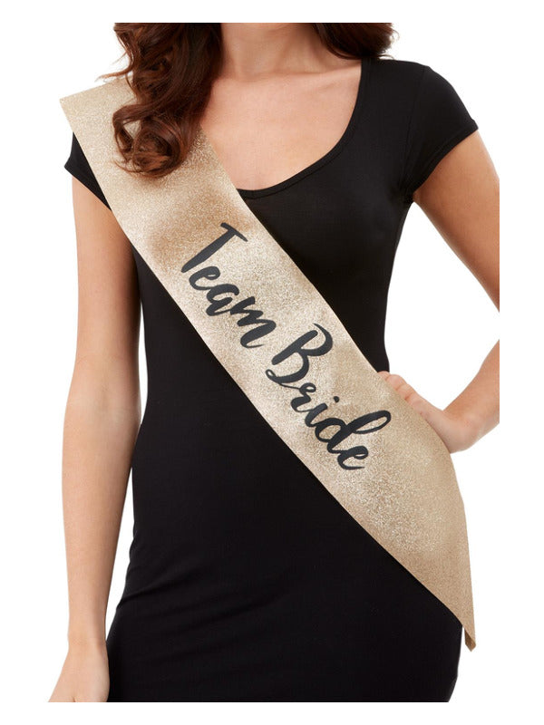 Deluxe Glitter Team Bride Sash Gold Black