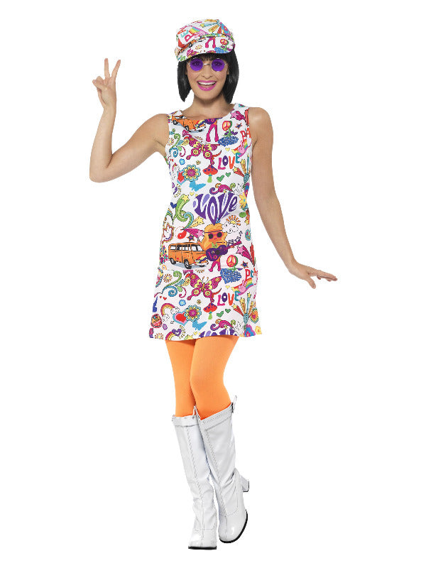 60s Groovy Chick Costume MultiColoured