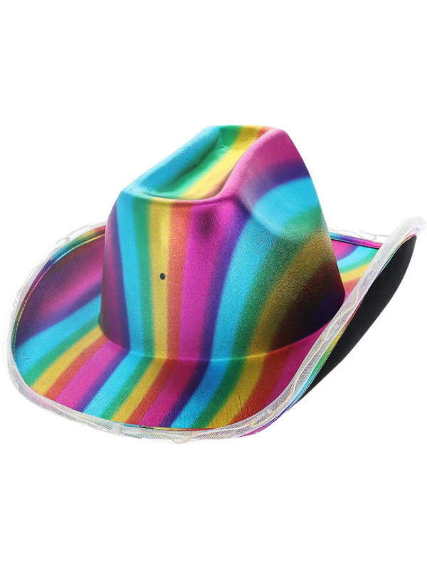 LED Light Up Metallic Cowboy Hat Rainbow