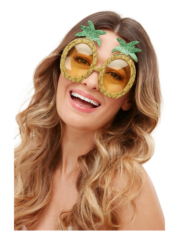 Tropical Pineapple Glitter Glasses Yellow