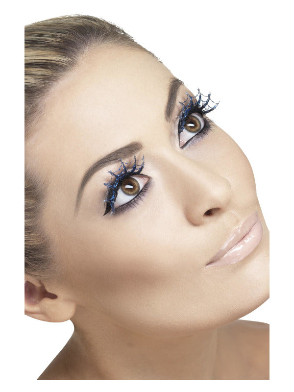 Eyelashes Spiderwebs with Glitter Blue