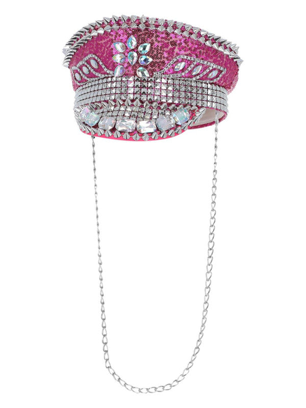 Fever Deluxe Sequin Studded Captains Hat Hot Pink