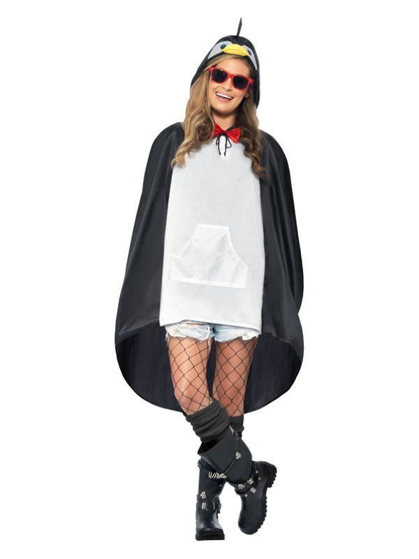 Penguin Party Poncho Black White