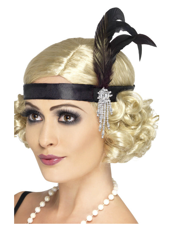 Black Satin Charleston Headband Black