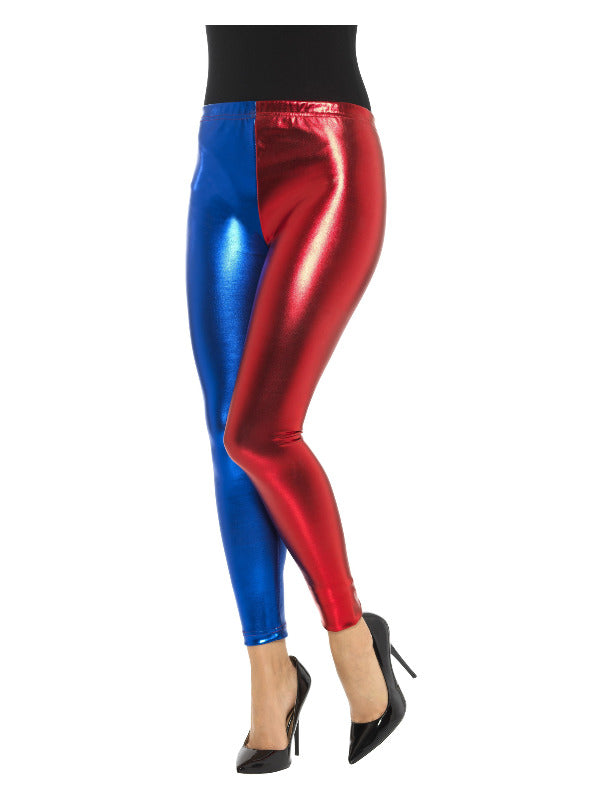 Jester Cosplay Leggings Metallic Blue Red