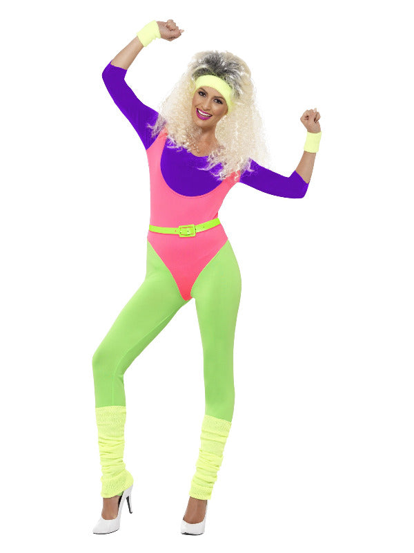 80s Work Out Costume with Jumpsuit Neon