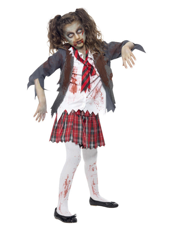 Kids Zombie School Girl Costume Grey