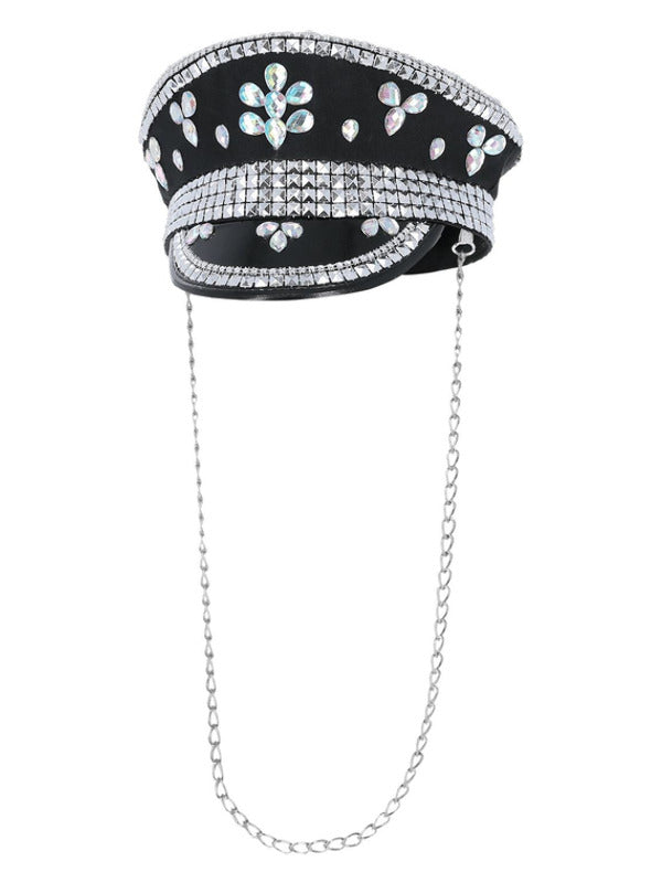 Fever Deluxe Sequin Studded Captains Hat Black