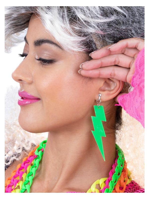 80s Neon Lightning Bolt Earrings Green