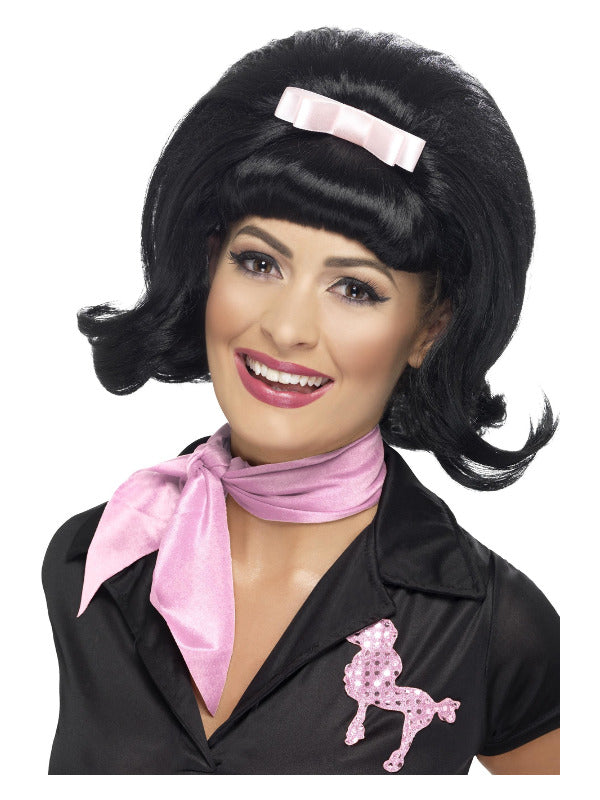 50s Flicked Beehive Bob Black