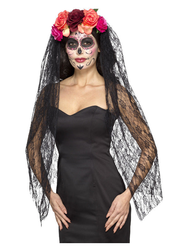 Deluxe Day of the Dead Headband Red Black