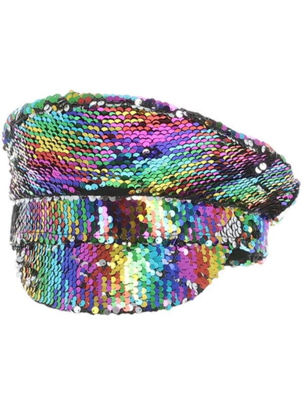 Sequin Captains Hat Rainbow