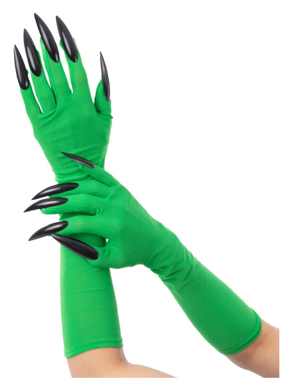 Green Wicked Witch Gloves with Black Nails