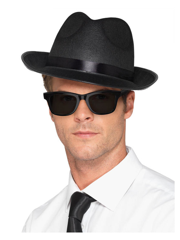 20s Wide Brim Fedora Hat Black