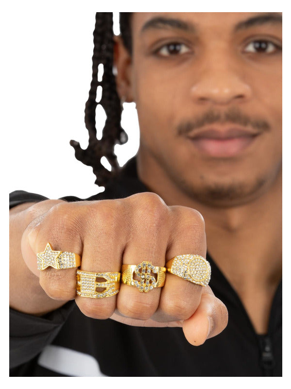 90s Gold Diamond Bling Rings 4Pk