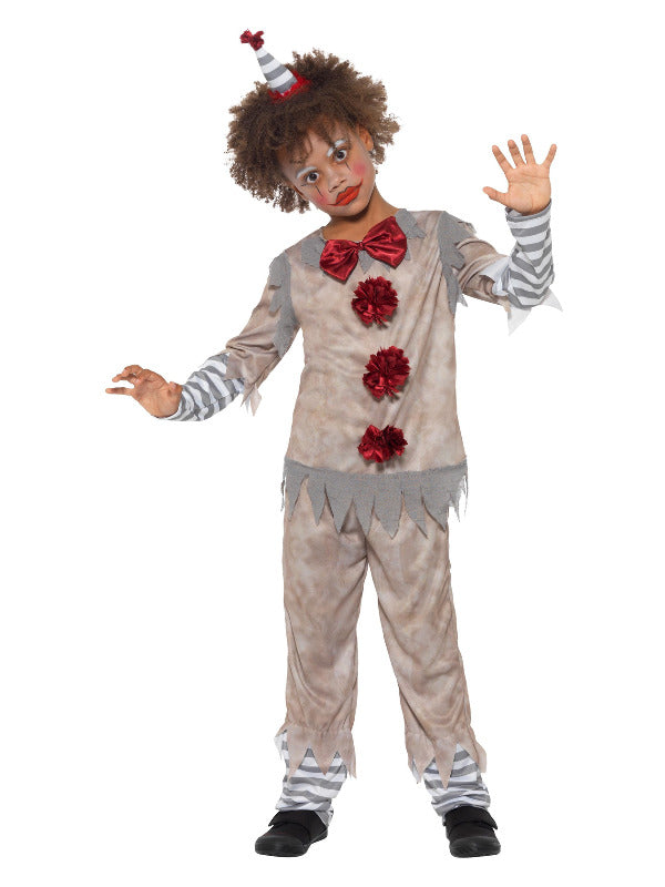 Kids Vintage Clown Boy Costume Grey Red