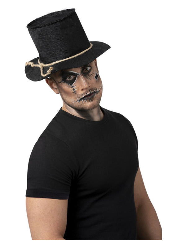 Burlap Scarecrow Top Hat Black