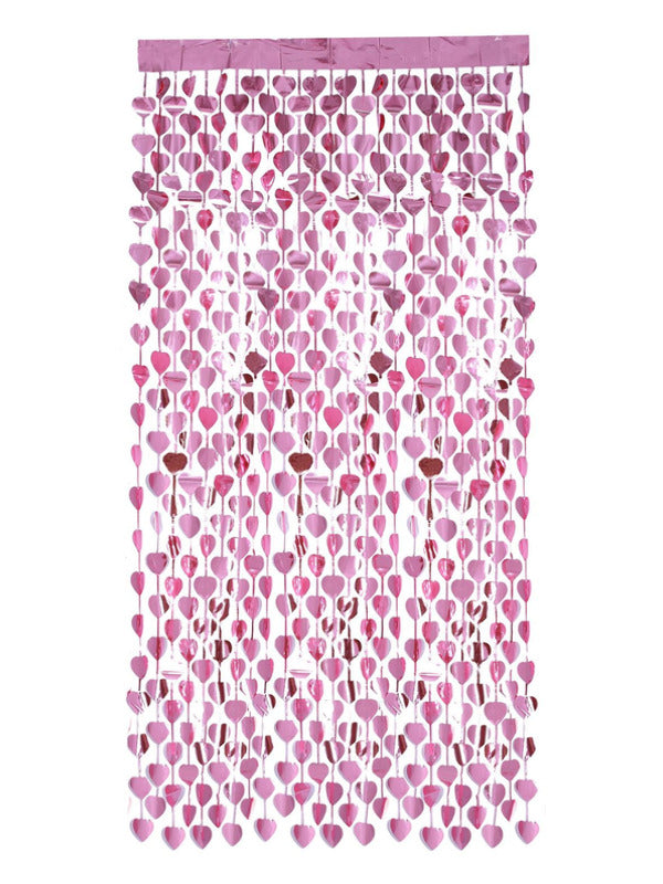 Heart Foil Curtain Backdrop Pink