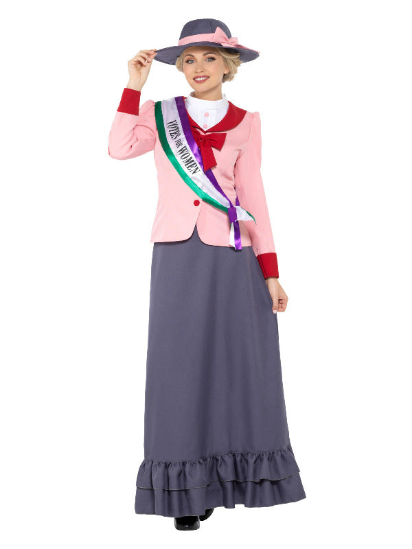 Deluxe Victorian Suffragette Costume Grey  Pink
