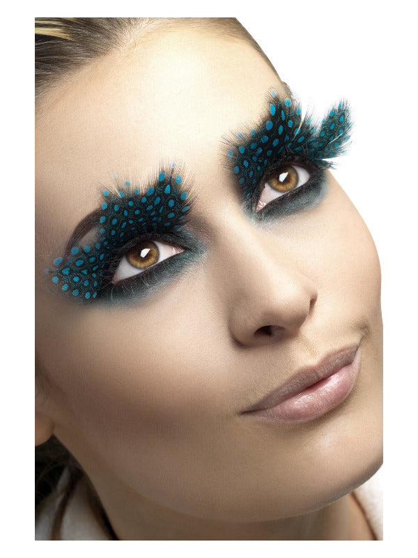 Eyelashes Large Feather with Aqua Dots Black