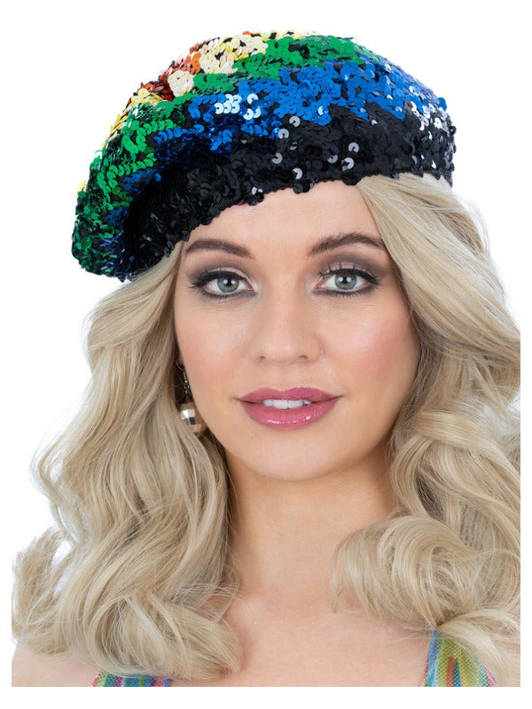 Sequin Beret Rainbow