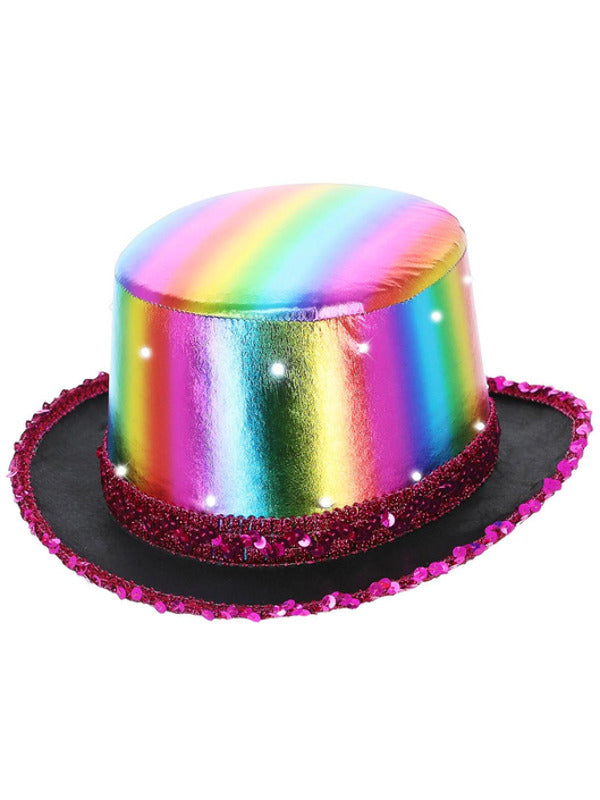 LED Light Up Metallic Top Hat Rainbow