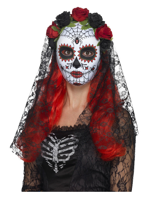Day of the Dead Senorita Mask Full Face Red  Bl