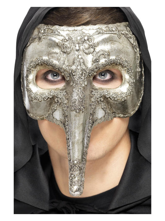 Luxury Venetian Capitano Mask Silver