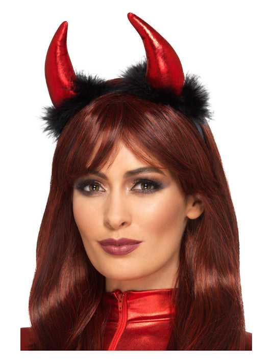Metallic Devil Horn Headband Red  Black