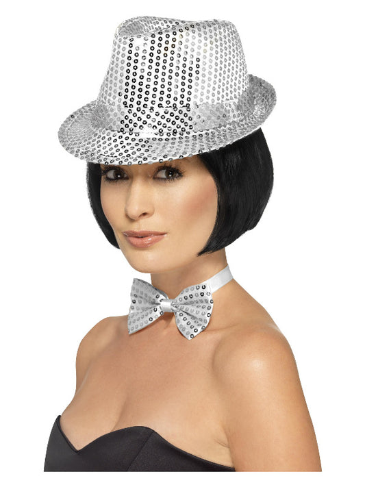 Sequin Trilby Hat Silver