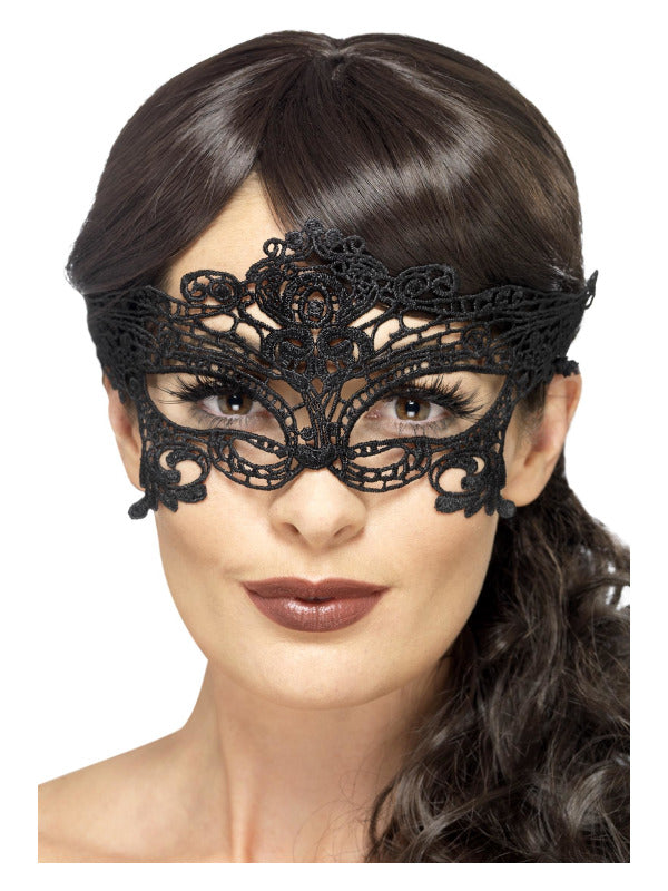 Embroidered Lace Filigree Heart Eyemask Black