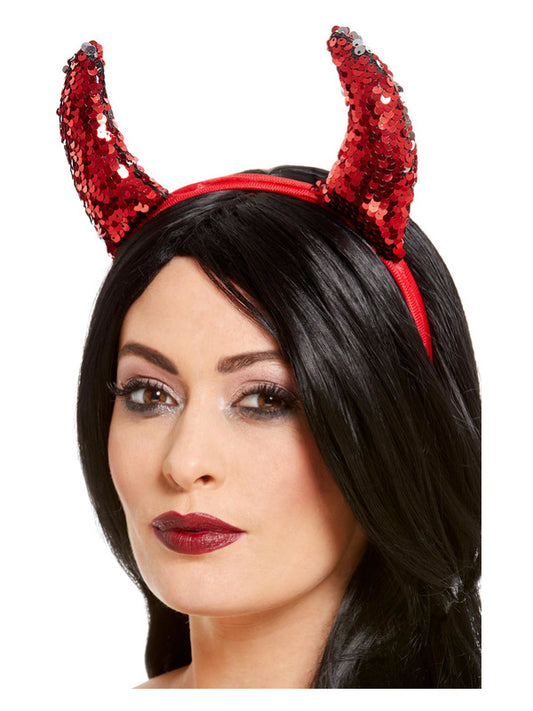 Reversible Sequin Devil Horns Red