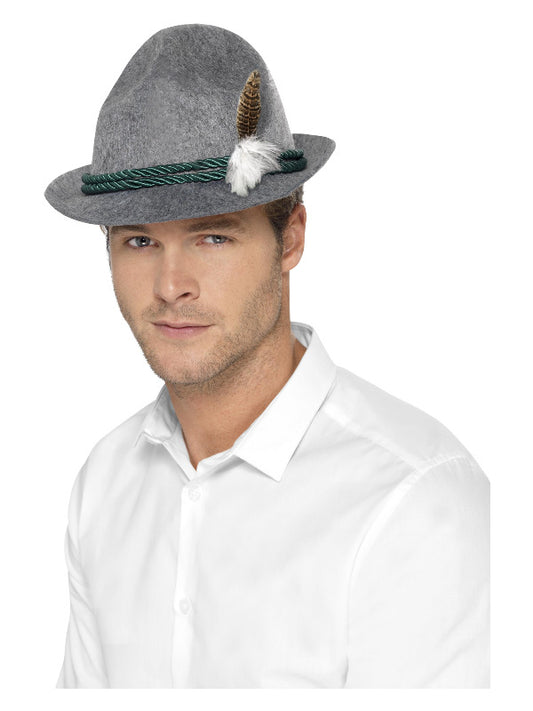 German Trenker Hat with Feather Grey