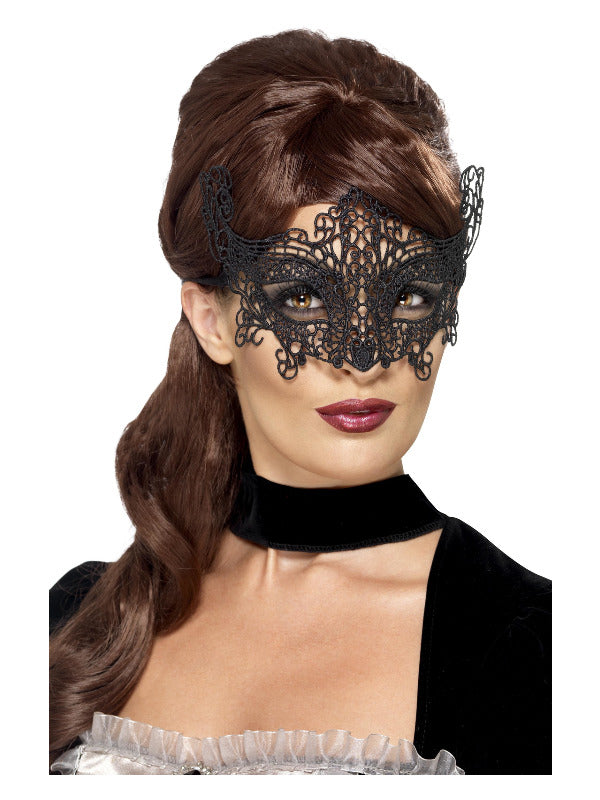 Embroidered Lace Filigree Swirl Eyemask Black