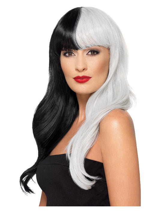 Deluxe Wig Half  Half With Fringe Black  Grey