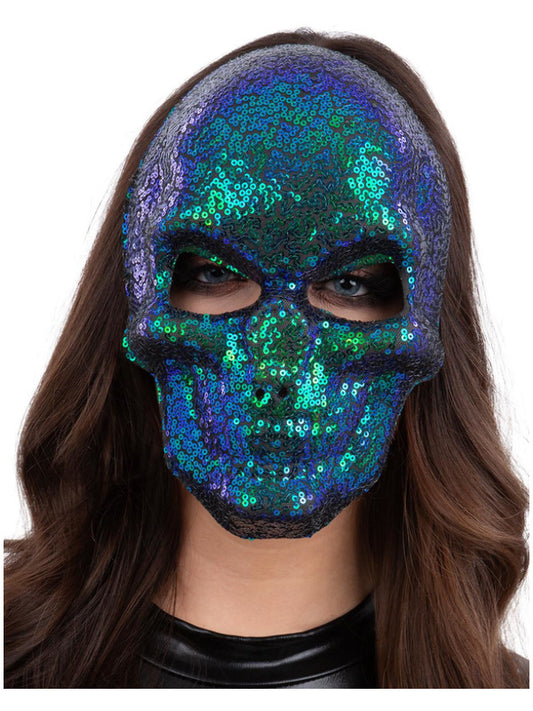 Sequin Skull Mask Two Tone Blue  Green
