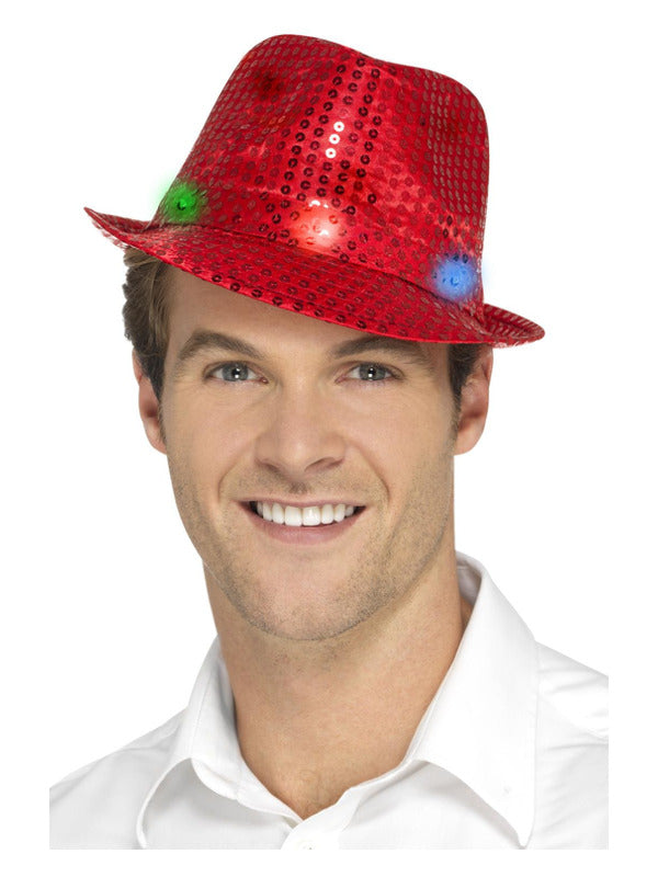 Unspecified Light Up Sequin Trilby Hat Red