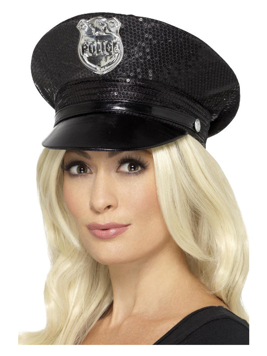 Fever Sequin Police Hat Black
