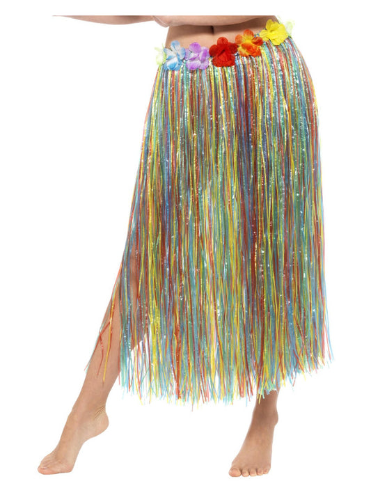 Hawaiian Hula Skirt with Flowers with Velcro Mul